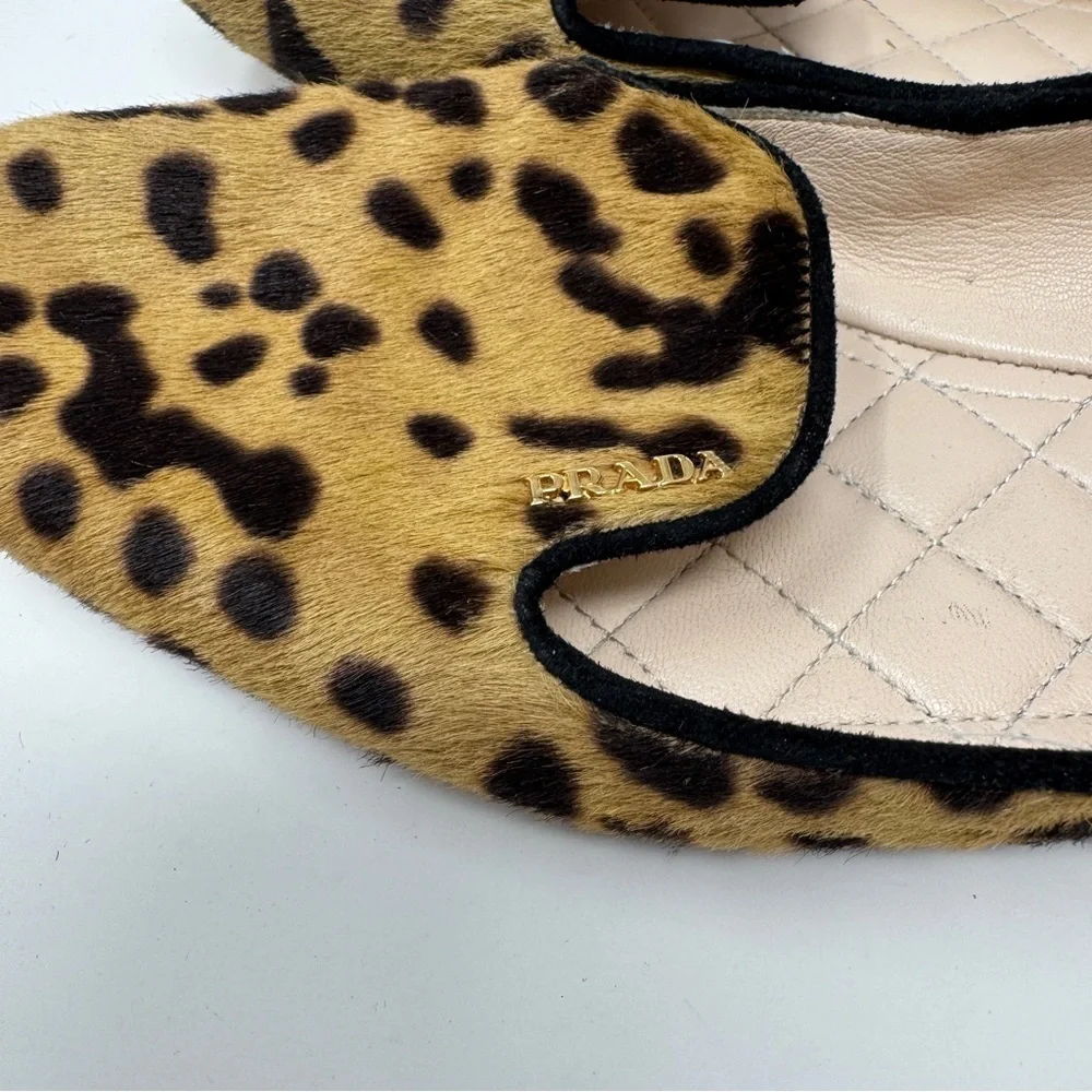 Prada Brown Black Pony Hair Leather Cheetah Print Loafer Flats